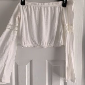 strapless white long sleeve crop top